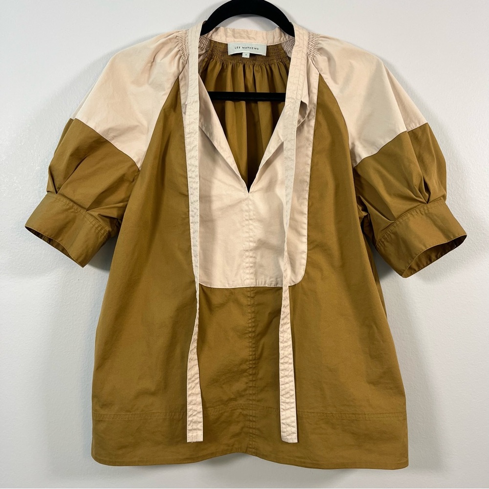 Lee Mathews Tan and Cream Blouse